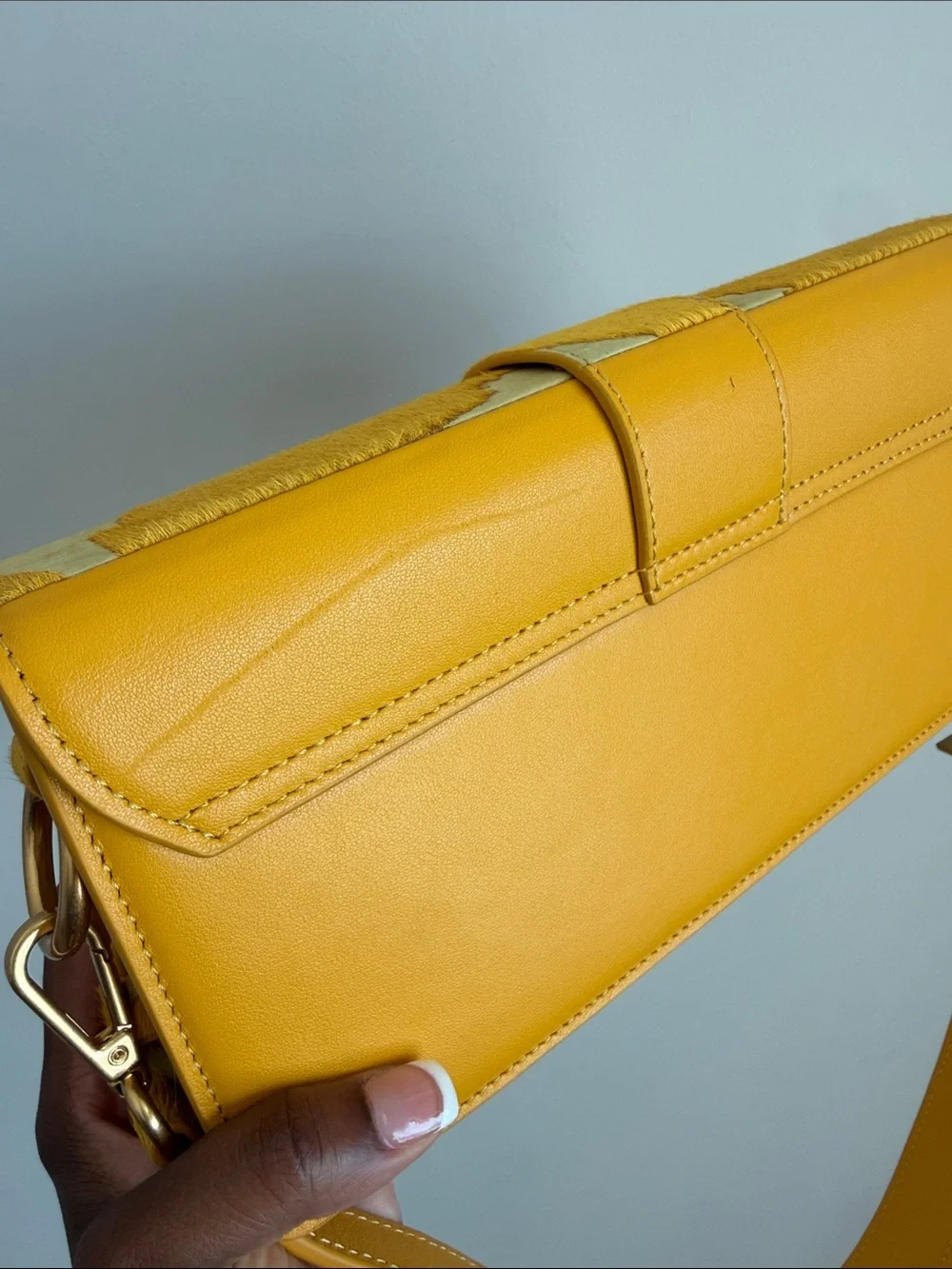 Brandon Blackwood Yellow Patterned Leather Shoulder Bag with Gold B Hardware